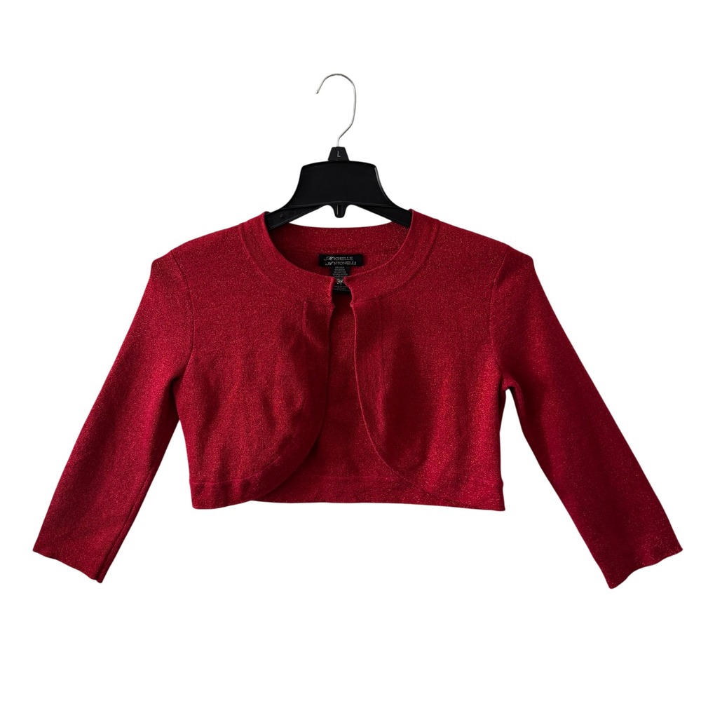 Vtg Michelle Antonelli Metallic Silk Blend Bolero Cardigan S Red 90s Y2K Evening